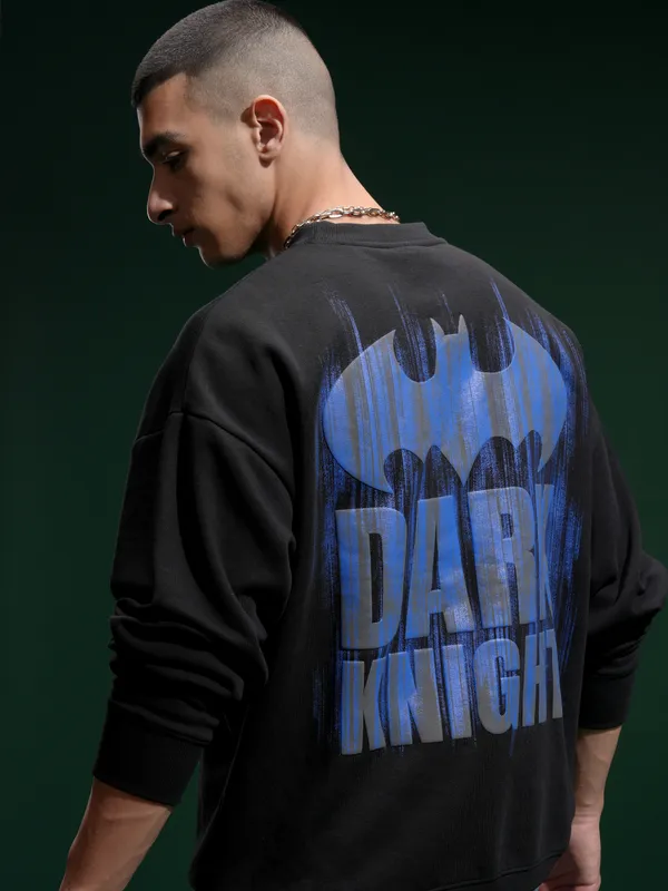 DC By Highlander Men Black Batman Round Neck Pullover Sweatshirt