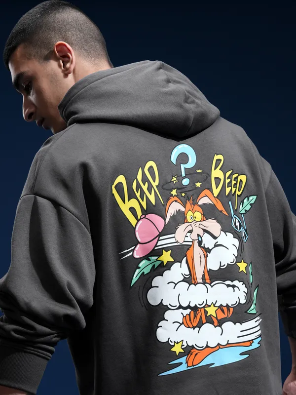 WB By Highlander Men Grey Looney Tunes Hooded Pullover Sweatshirt