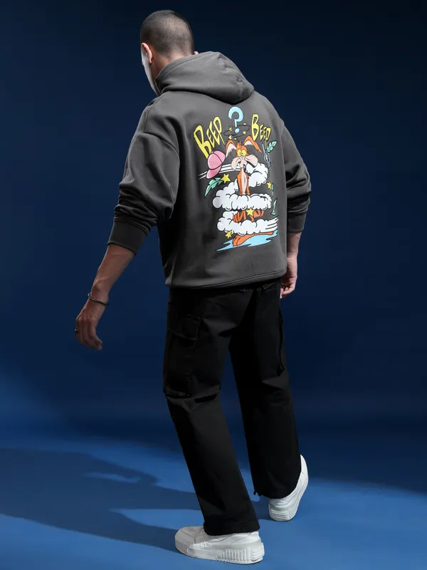 WB By Highlander Men Grey Looney Tunes Hooded Pullover Sweatshirt