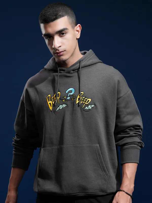 WB By Highlander Men Grey Looney Tunes Hooded Pullover Sweatshirt