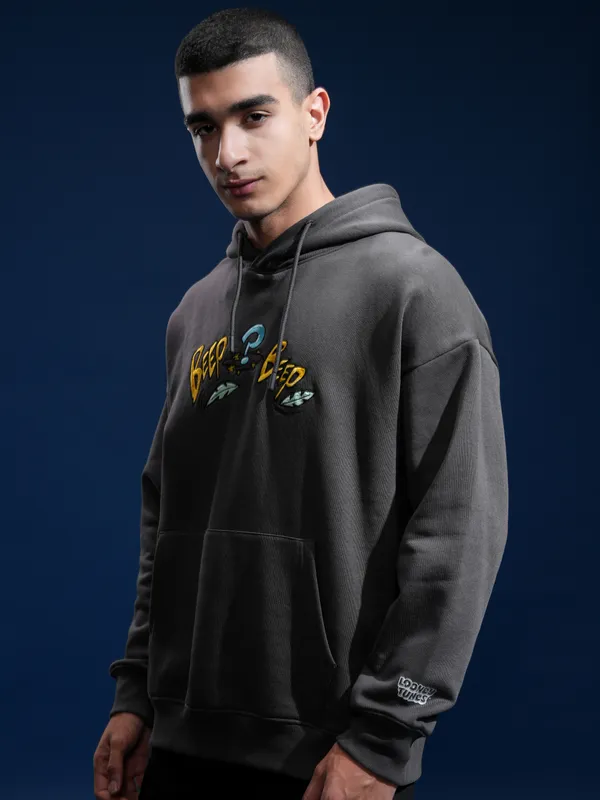 WB By Highlander Men Grey Looney Tunes Hooded Pullover Sweatshirt