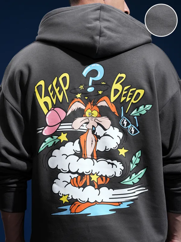 WB By Highlander Men Grey Looney Tunes Hooded Pullover Sweatshirt