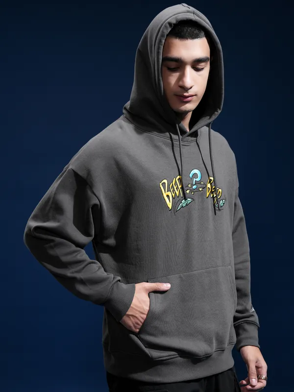WB By Highlander Men Grey Looney Tunes Hooded Pullover Sweatshirt