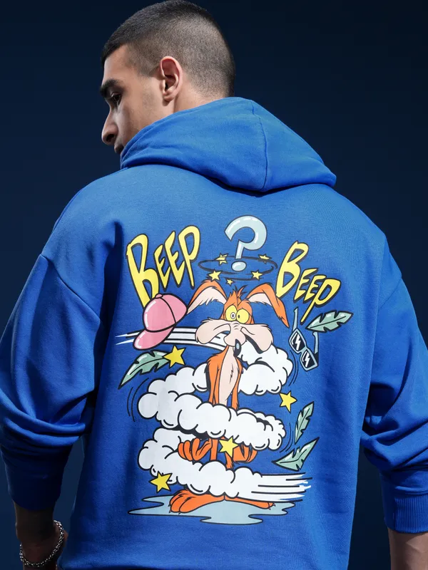 WB By Highlander Men Blue Looney Tunes Hood Pullover Sweatshirt