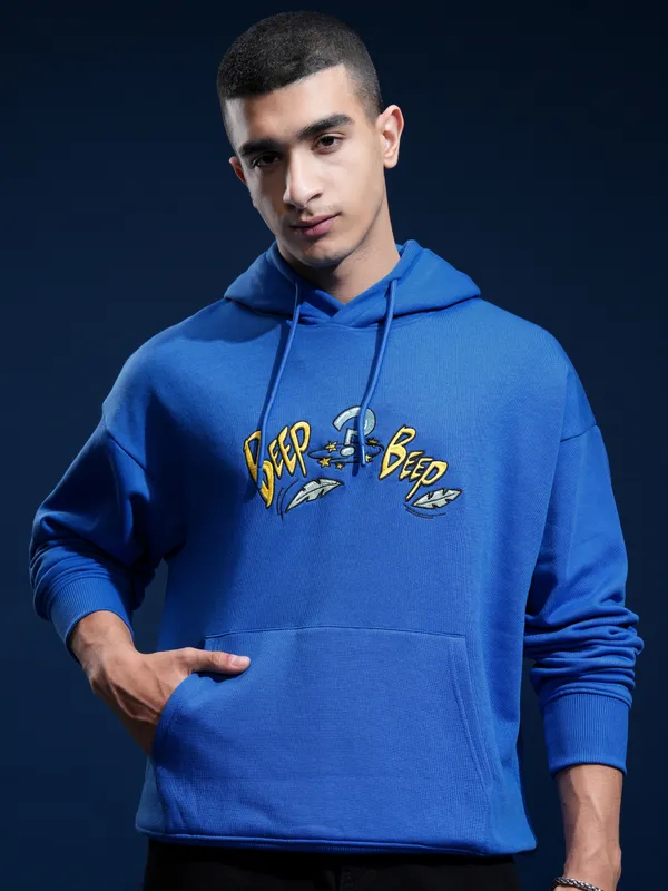 WB By Highlander Men Blue Looney Tunes Hood Pullover Sweatshirt