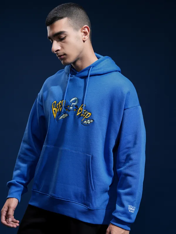 WB By Highlander Men Blue Looney Tunes Hood Pullover Sweatshirt