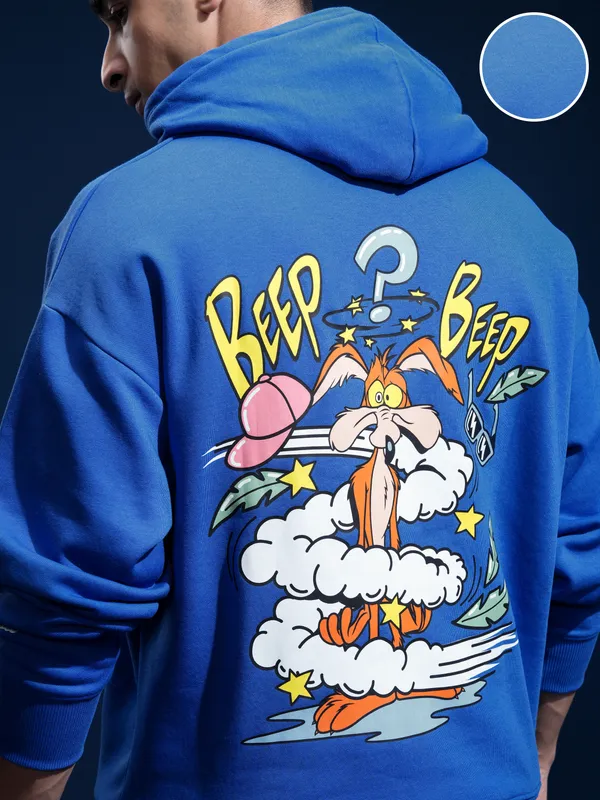 WB By Highlander Men Blue Looney Tunes Hood Pullover Sweatshirt