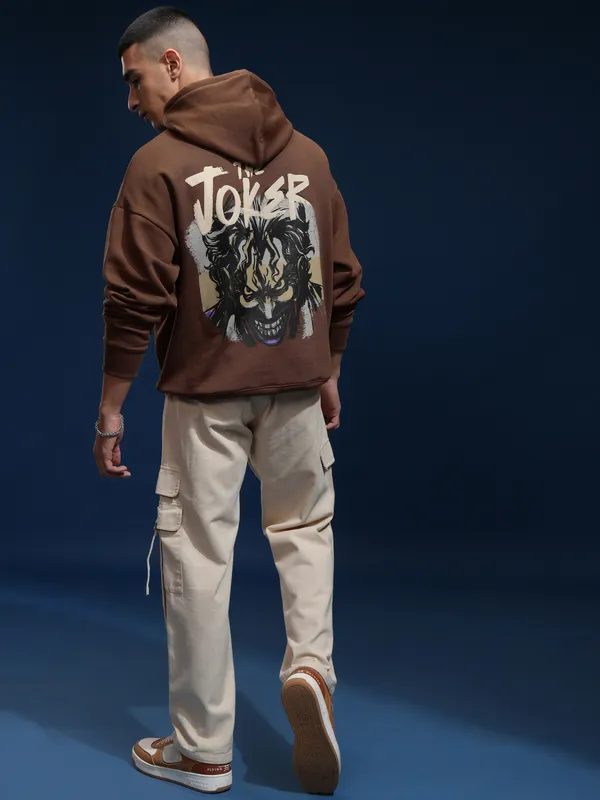 DC By Highlander Men Brown Joker Hooded Pullover Sweatshirt