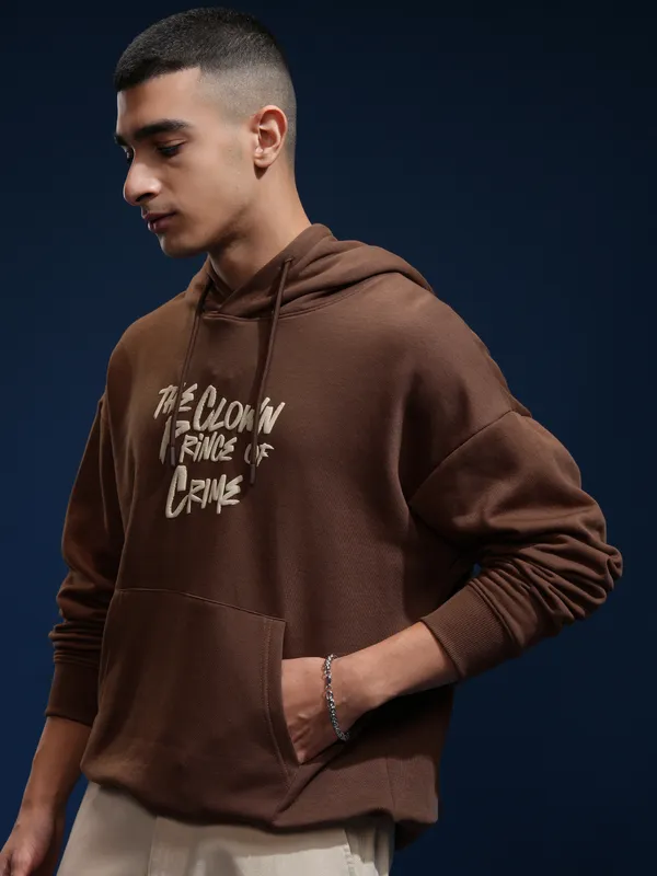 DC By Highlander Men Brown Joker Hooded Pullover Sweatshirt