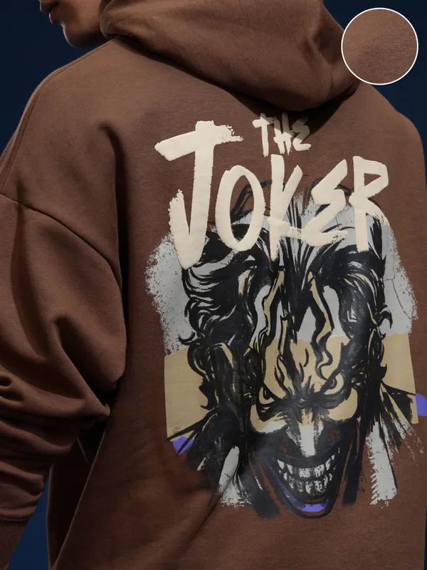 DC By Highlander Men Brown Joker Hooded Pullover Sweatshirt