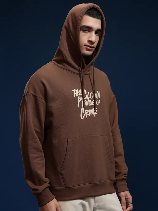 DC By Highlander Men Brown Joker Hooded Pullover Sweatshirt