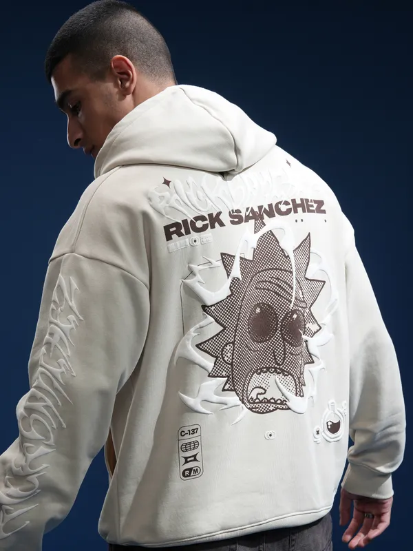 Rick And Morty by Highlander Men Beige Rick Sanchez Hood Pullover Sweatshirt