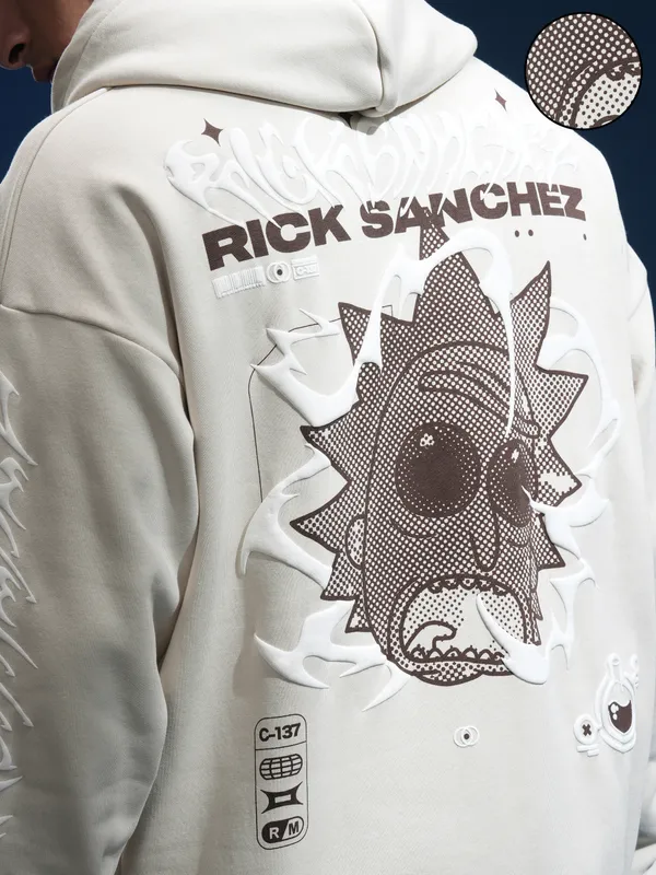 Rick And Morty by Highlander Men Beige Rick Sanchez Hood Pullover Sweatshirt