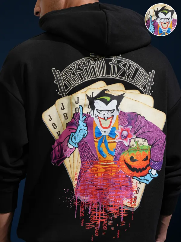 DC By Highlander Men Black Joker Hooded Pullover Sweatshirt