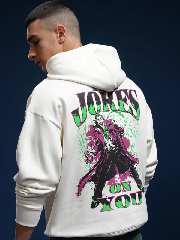 DC Comics By Highlander Men White Joker Hood Pullover Oversized Fit Sweatshirt