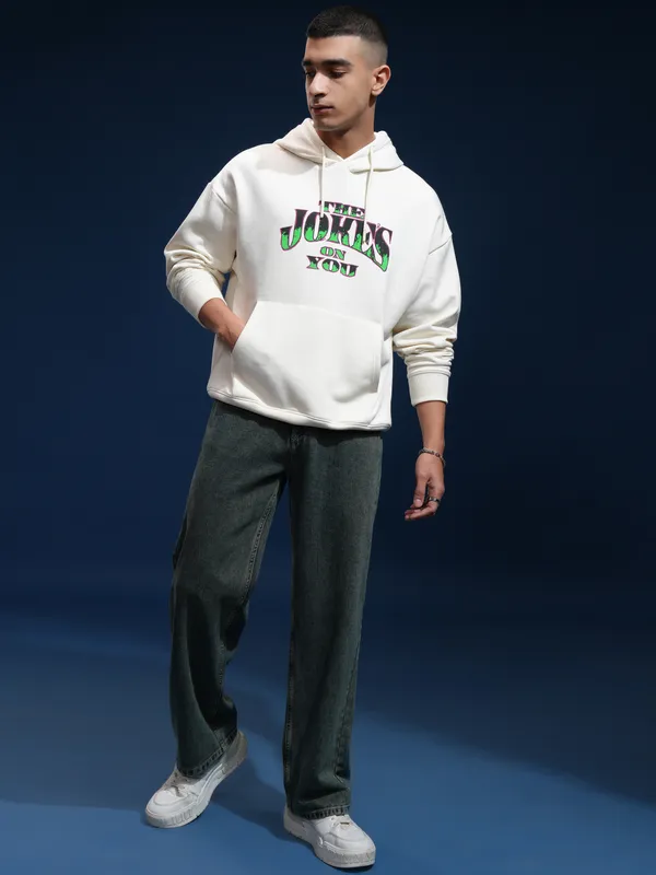 DC Comics By Highlander Men White Joker Hood Pullover Oversized Fit Sweatshirt