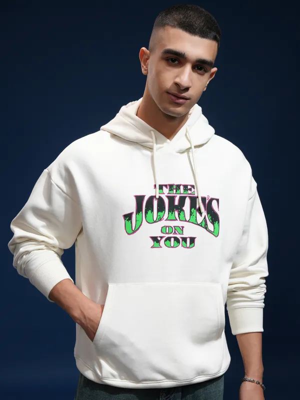 DC Comics By Highlander Men White Joker Hood Pullover Oversized Fit Sweatshirt