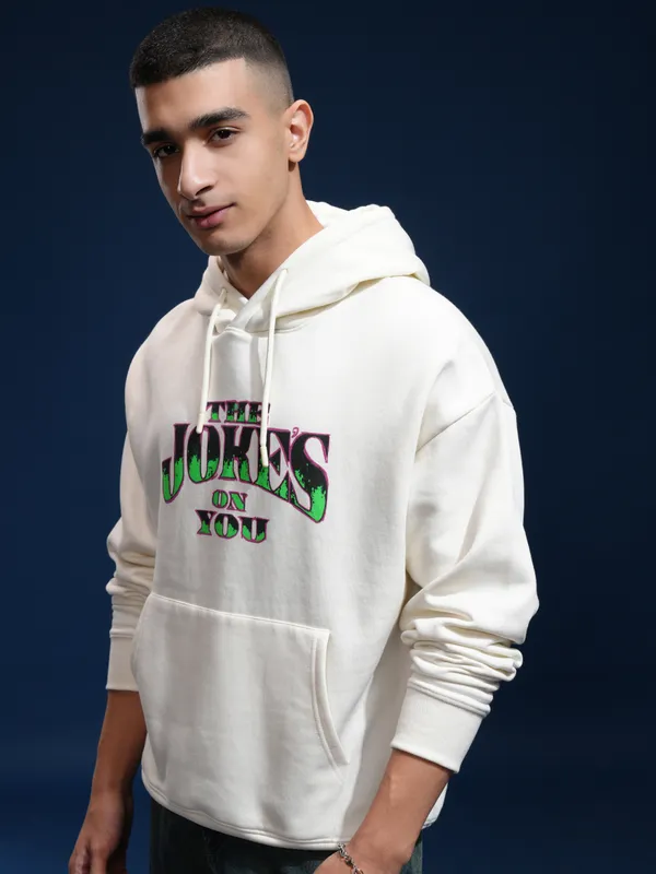 DC Comics By Highlander Men White Joker Hood Pullover Oversized Fit Sweatshirt