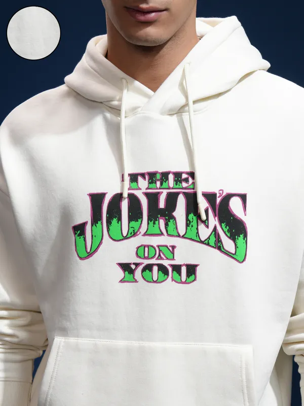 DC Comics By Highlander Men White Joker Hood Pullover Oversized Fit Sweatshirt