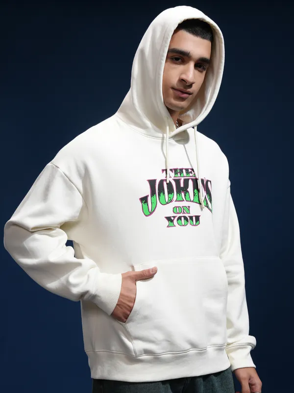DC Comics By Highlander Men White Joker Hood Pullover Oversized Fit Sweatshirt