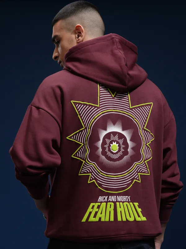 WB By Highlander Men Maroon Rick And Morty Hooded Pullover Sweatshirt