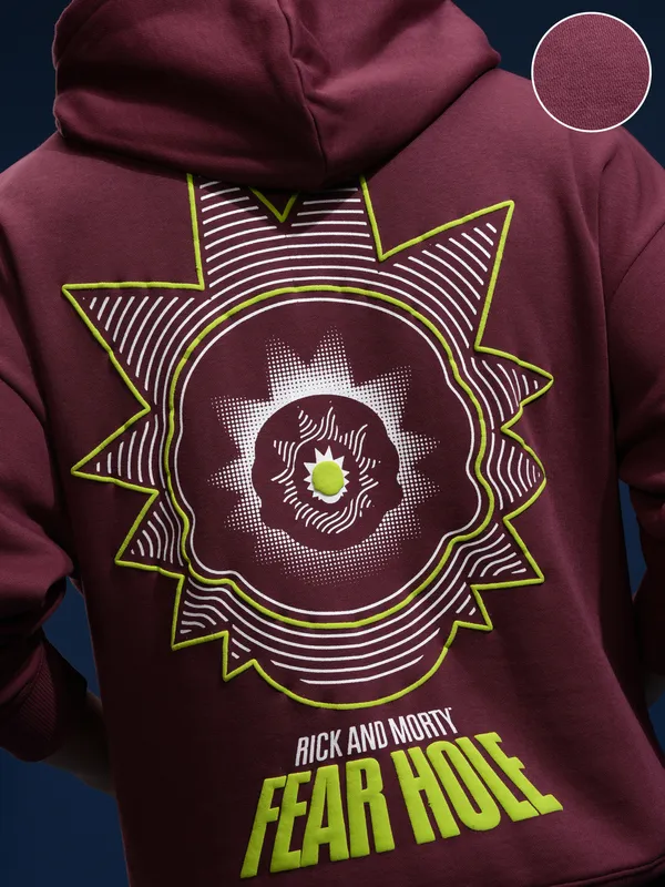 WB By Highlander Men Maroon Rick And Morty Hooded Pullover Sweatshirt