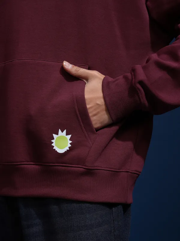 WB By Highlander Men Maroon Rick And Morty Hooded Pullover Sweatshirt