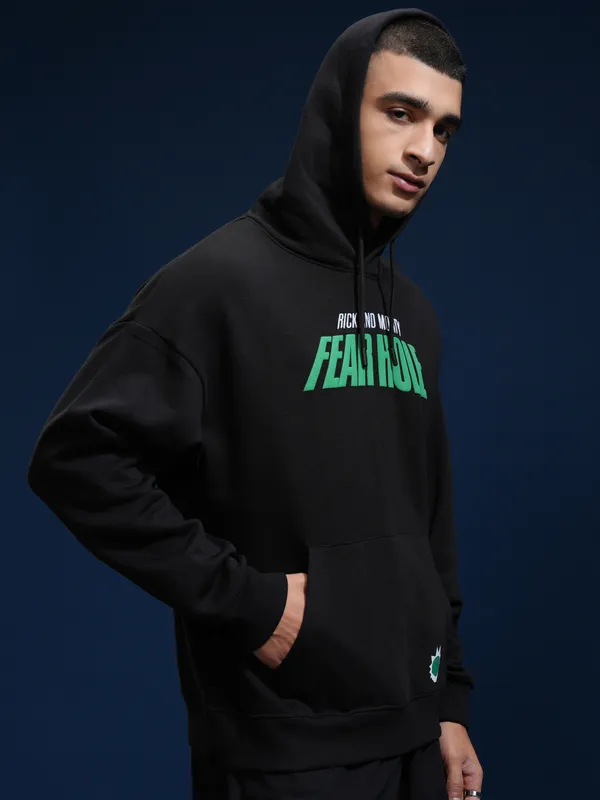 WB By Highlander Men Black Rick And Morty Hood Pullover Oversized Fit Sweatshirt