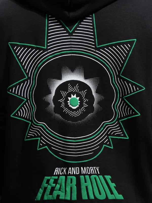 WB By Highlander Men Black Rick And Morty Hood Pullover Oversized Fit Sweatshirt