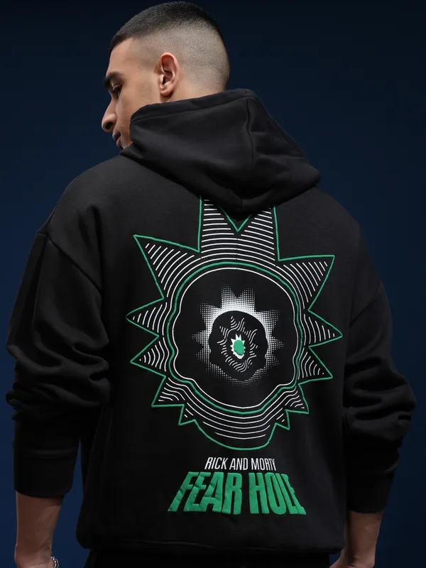 WB By Highlander Men Black Rick And Morty Hooded Pullover Sweatshirt