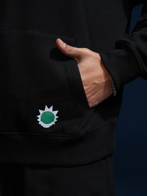 WB By Highlander Men Black Rick And Morty Hooded Pullover Sweatshirt