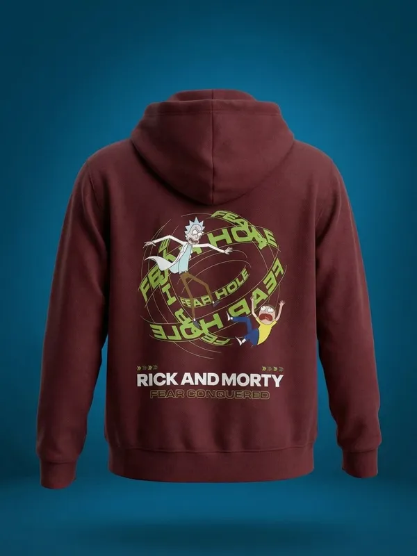 WB By Highlander Men Maroon Rick And Morty Hooded Pullover Sweatshirt