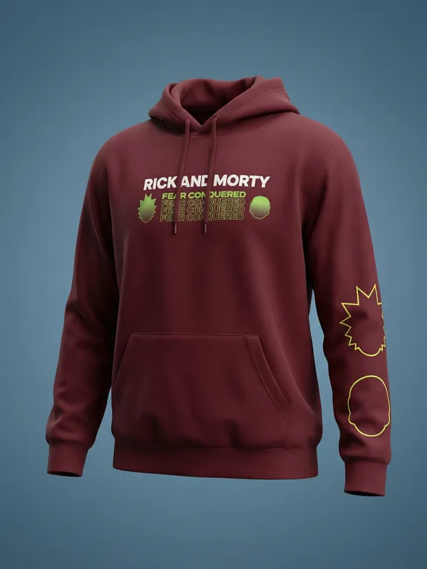 WB By Highlander Men Maroon Rick And Morty Hooded Pullover Sweatshirt