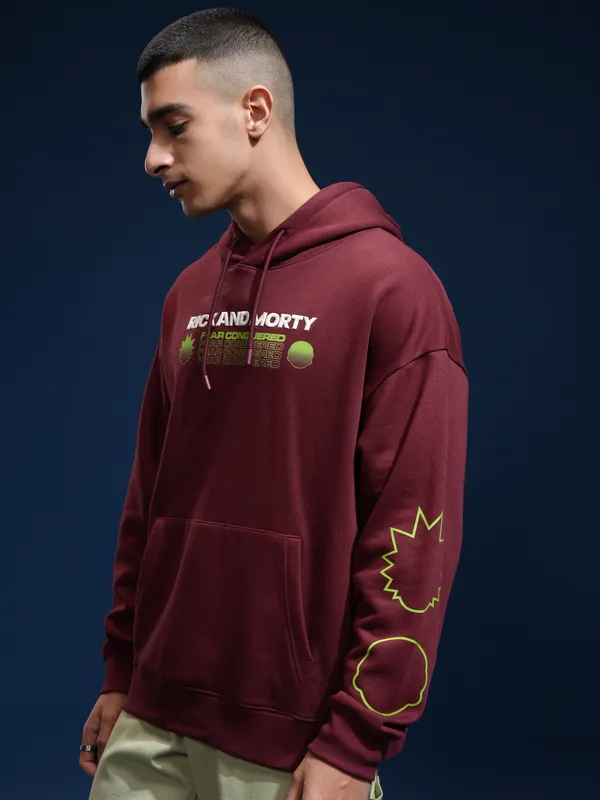 WB By Highlander Men Maroon Rick And Morty Hooded Pullover Sweatshirt