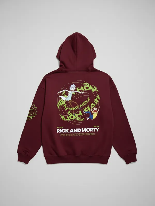 WB By Highlander Men Maroon Rick And Morty Hooded Pullover Sweatshirt