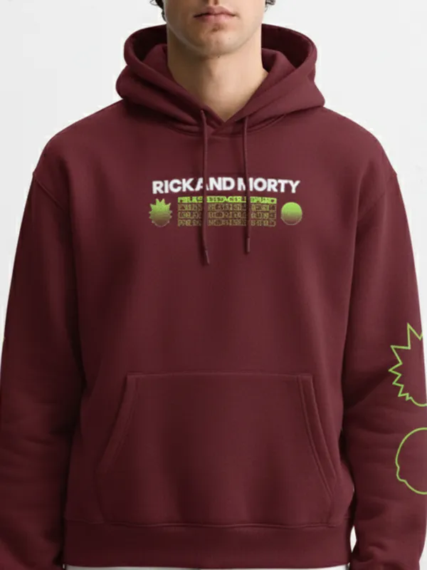 WB By Highlander Men Maroon Rick And Morty Hooded Pullover Sweatshirt