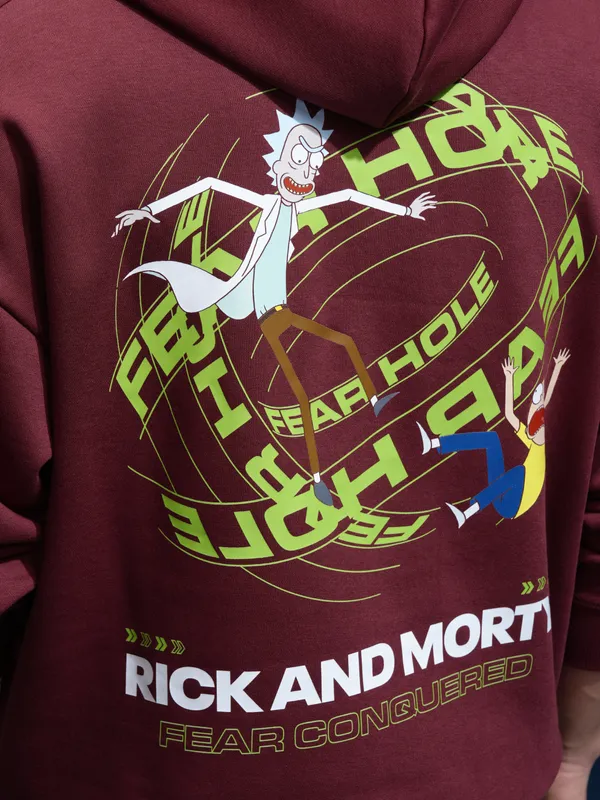 WB By Highlander Men Maroon Rick And Morty Hooded Pullover Sweatshirt