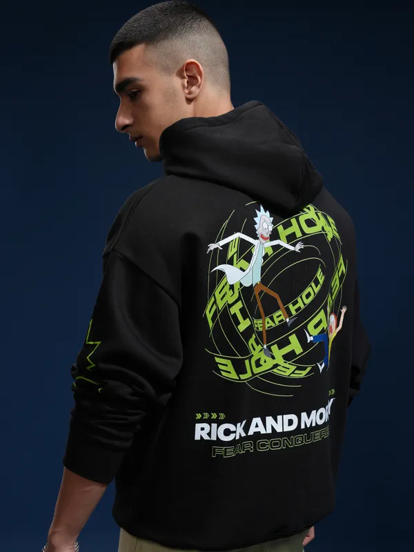 WB By Highlander Men Black Rick And Morty Hooded Pullover Sweatshirt