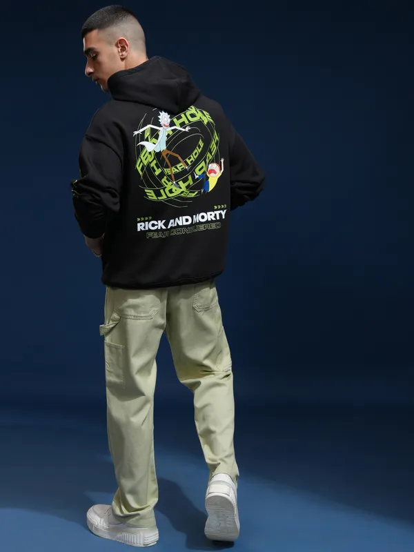 WB By Highlander Men Black Rick And Morty Hooded Pullover Sweatshirt