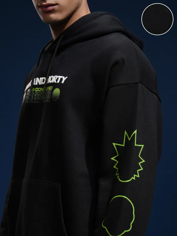 WB By Highlander Men Black Rick And Morty Hooded Pullover Sweatshirt