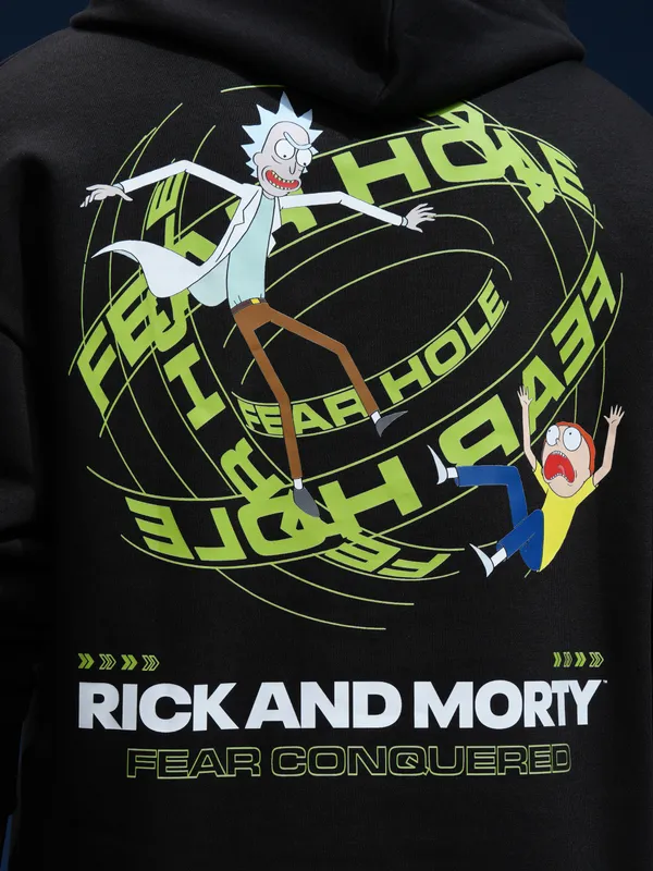 WB By Highlander Men Black Rick And Morty Hooded Pullover Sweatshirt