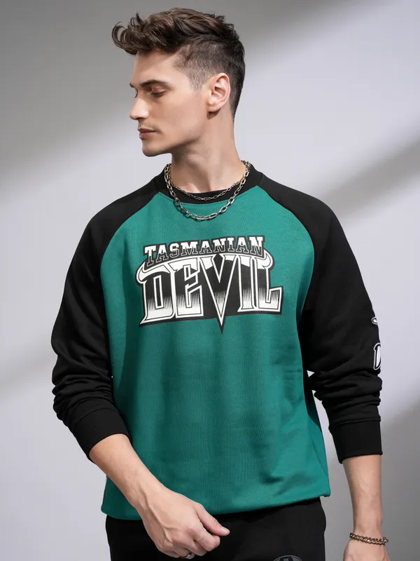 WB By Highlander Men Green Looney Tunes Round Neck Pullover Sweatshirt