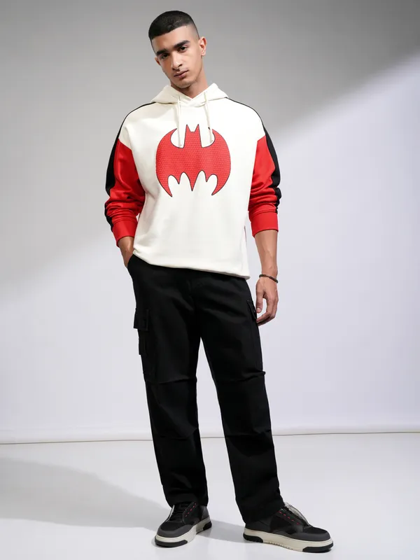 DC By Highlander Men White Batman Hooded Pullover Sweatshirt