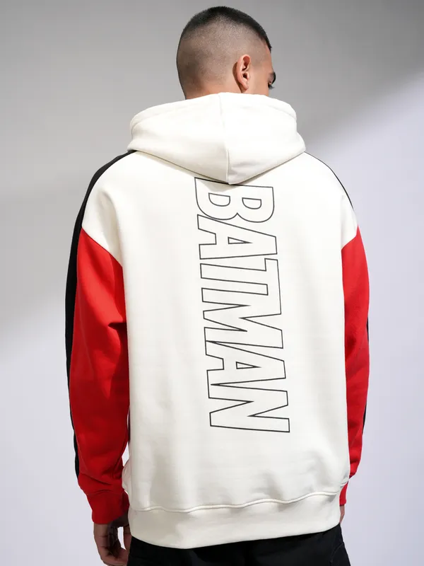 DC By Highlander Men White Batman Hooded Pullover Sweatshirt