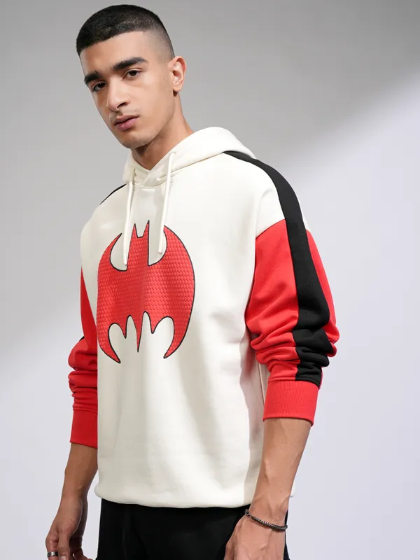 DC By Highlander Men White Batman Hooded Pullover Sweatshirt