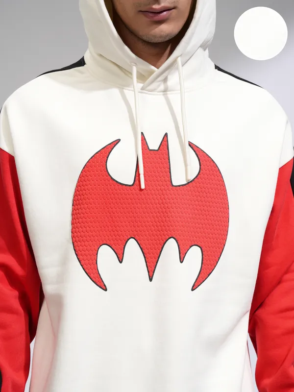 DC By Highlander Men White Batman Hooded Pullover Sweatshirt