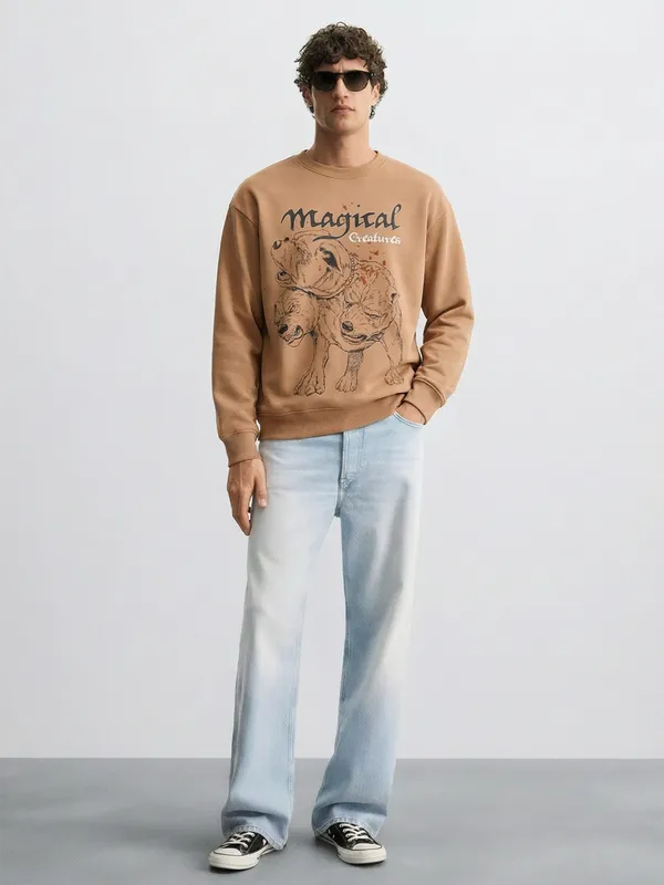 WB By Highlander Men Brown Harry Potter Round Neck Pullover Sweatshirt