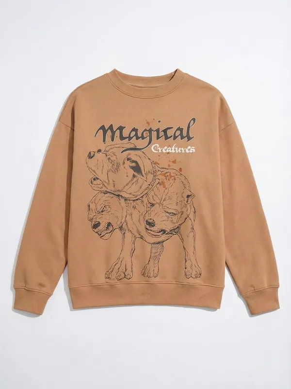 WB By Highlander Men Brown Harry Potter Round Neck Pullover Sweatshirt