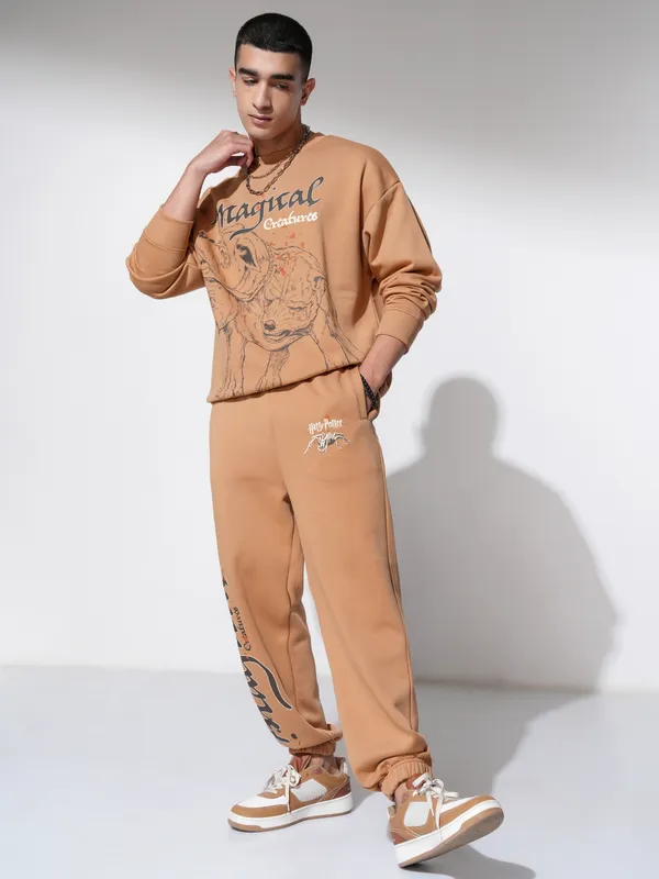 WB By Highlander Men Brown Harry Potter Round Neck Pullover Sweatshirt