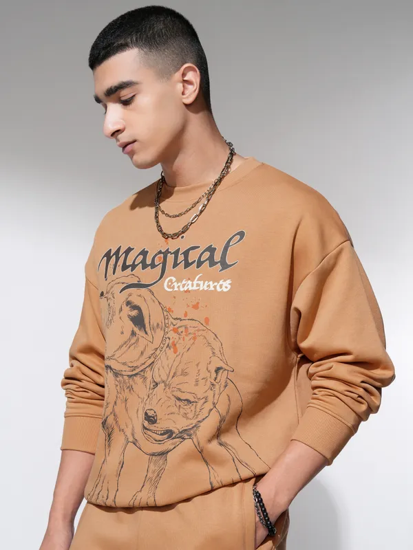 WB By Highlander Men Brown Harry Potter Round Neck Pullover Sweatshirt